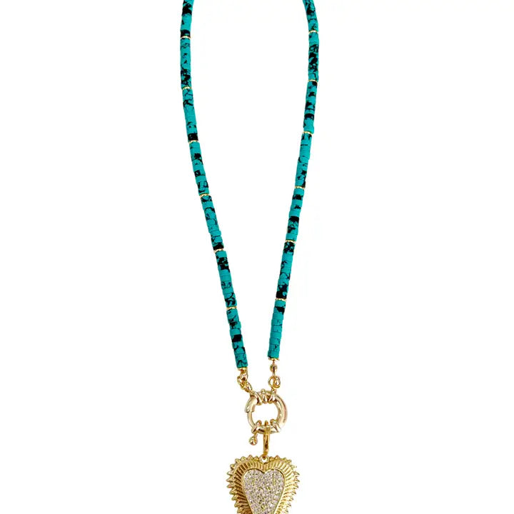 Wendy Turquoise Beaded Necklace with Heart Charm