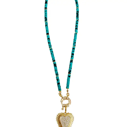 Wendy Turquoise Beaded Necklace with Heart Charm