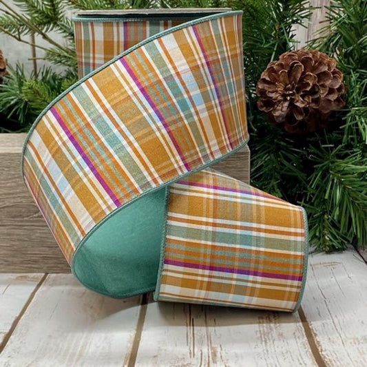 4" Dupion Plaid Brown-Celadon