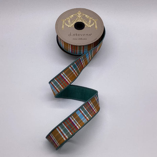 1.5" Dupion Fused Plaid Brown Celadon