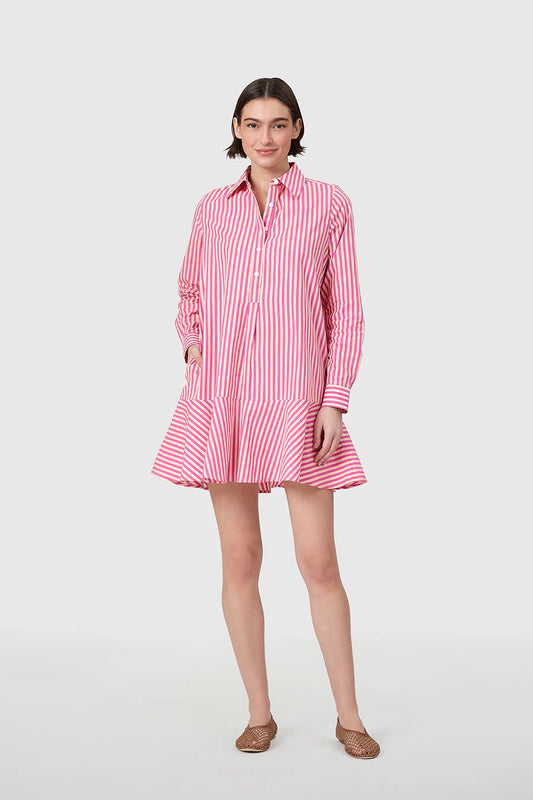Polly Dress Raspberry Pinstripe