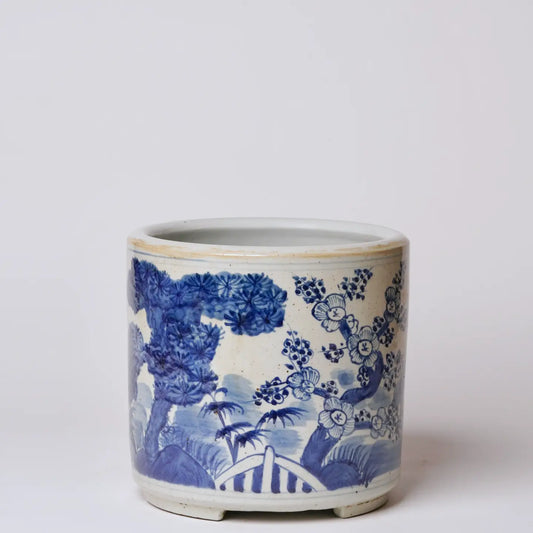 Blue and White Porcelain Three Friends Footed Cachepot