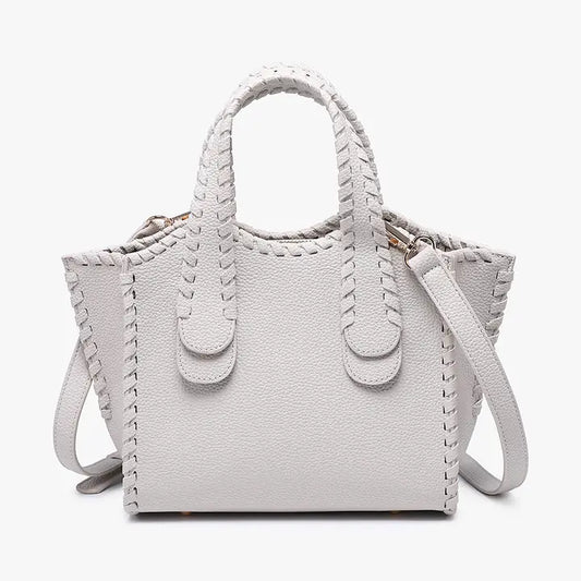 Marla Whipstitch Shaped Satchel Pale Grey
