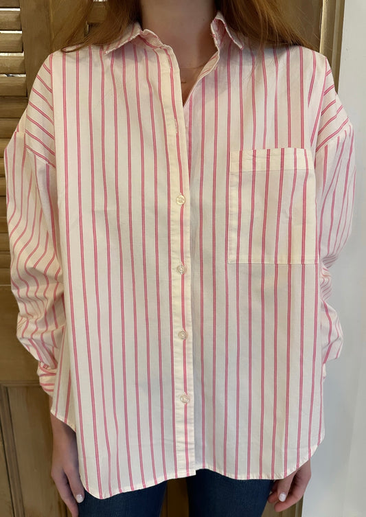 Sloane Oversized Button Down Rose Multi Stripe