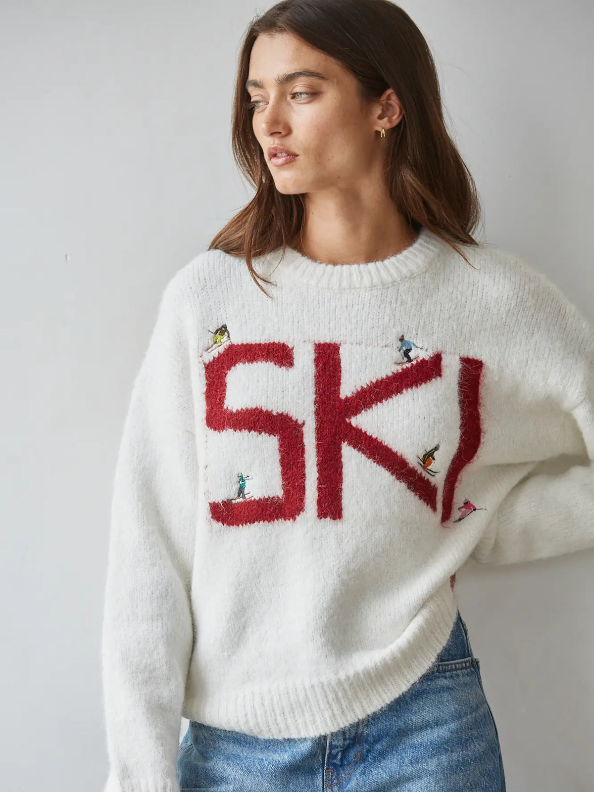Ski Knit Sweater Crew Neck Long Sleeve Pullover Top