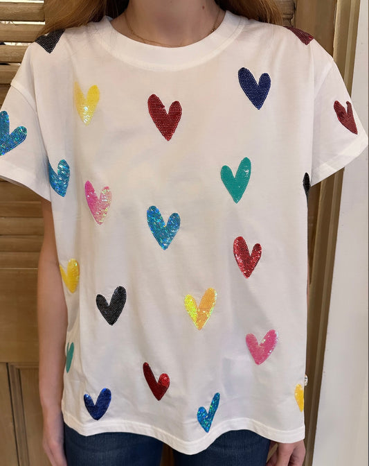 White Multi Heart Tee