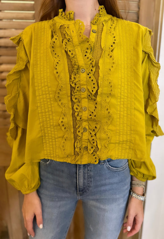 Masai Mar Ruffle Blouse Golden Palm