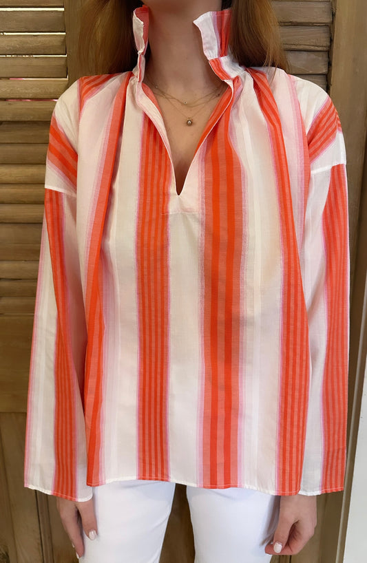 Vicki Long Sleeve Top Pink and Orange Stripe