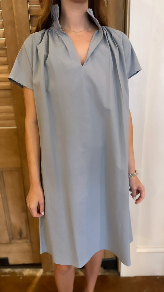 Vicki Short Sleeve Dress Blue Poplin