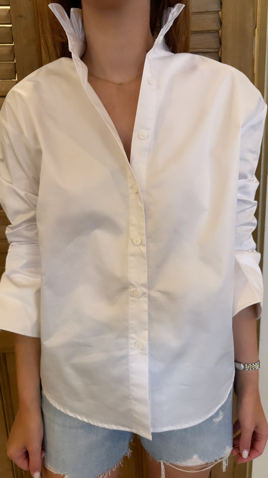 Ruffle Collar Button Down White