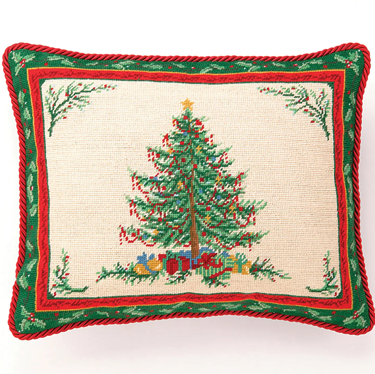 Classic Christmas with Berry Needlepoint Pillow