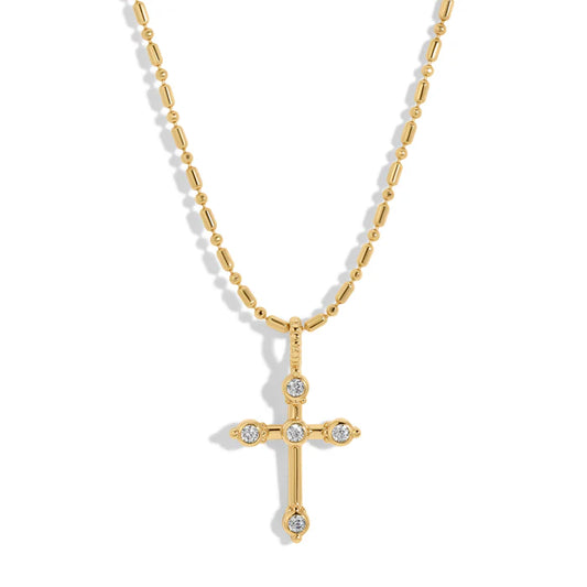 Bezel CZ Gold Cross Necklace