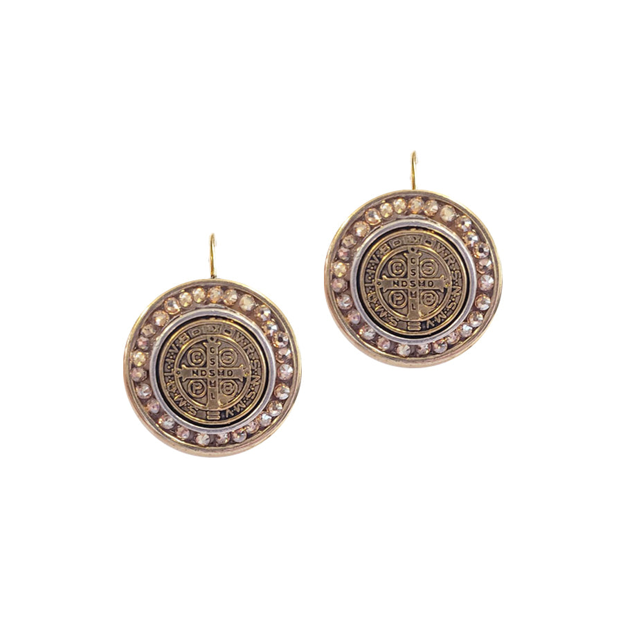Unshakable Peace Metal Gold Coin Cross Round Earrings