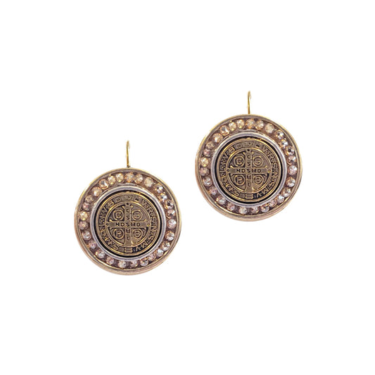 Unshakable Peace Metal Gold Coin Cross Round Earrings