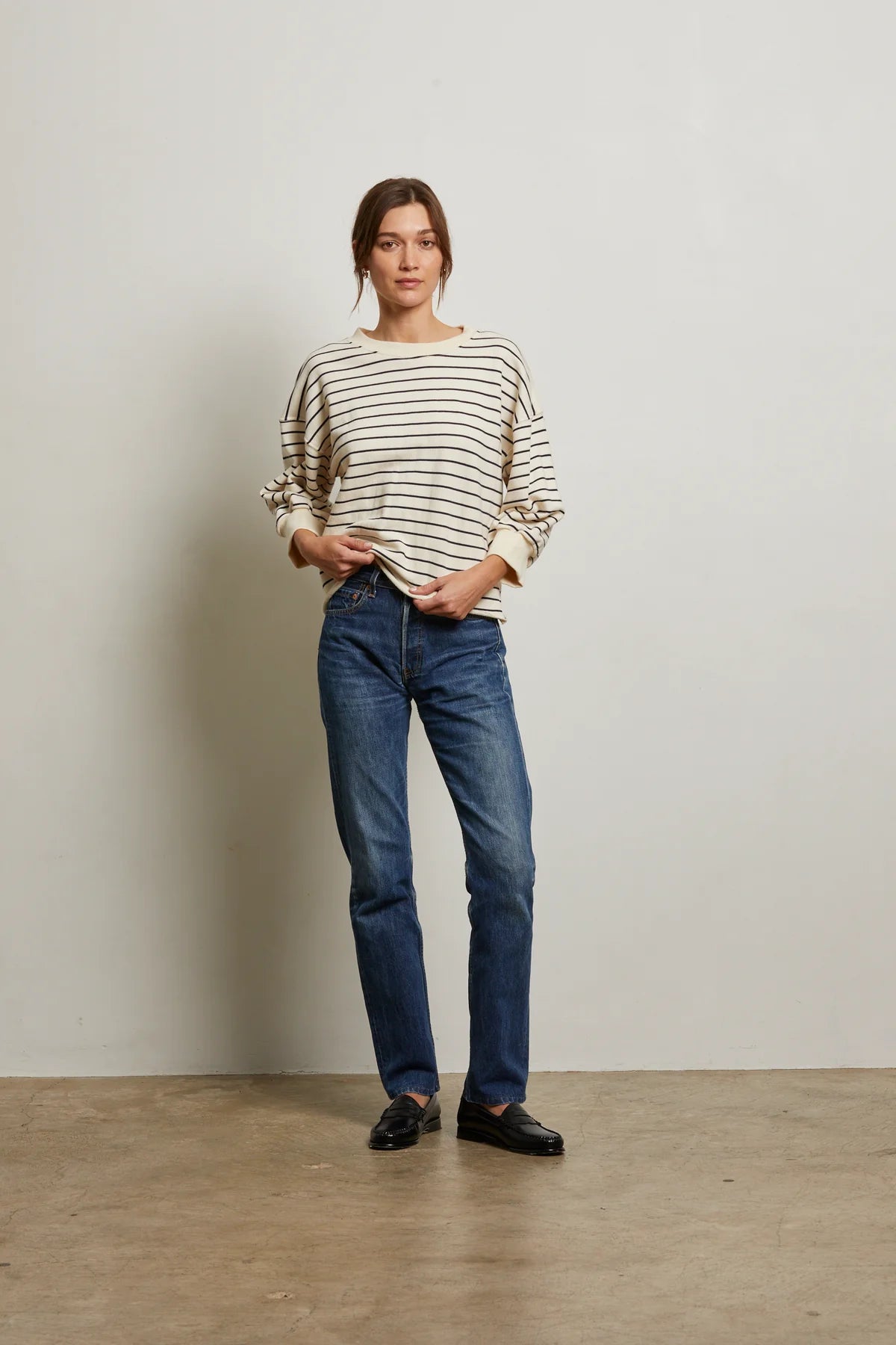 Stripe French Terry Crew Natural Night Stripe