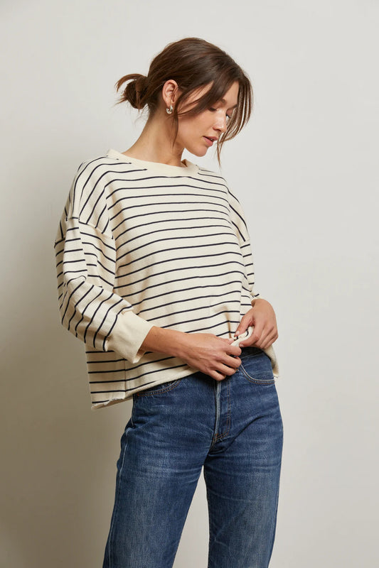 Stripe French Terry Crew Natural Night Stripe