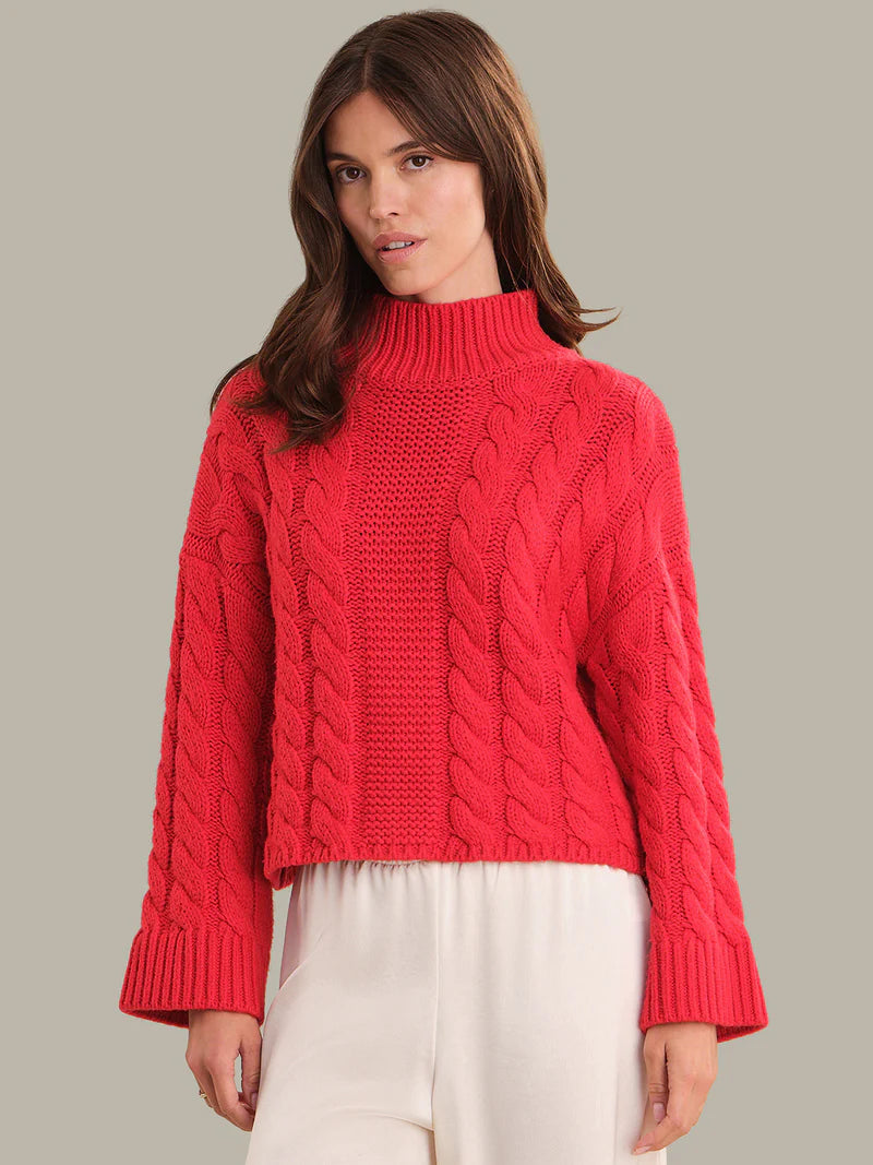 Oversized Chunky Cable Mock Neck True Red