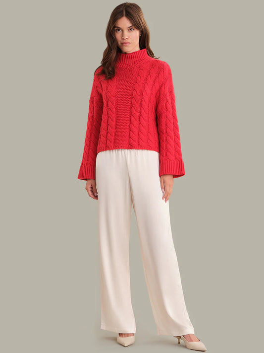 Oversized Chunky Cable Mock Neck True Red
