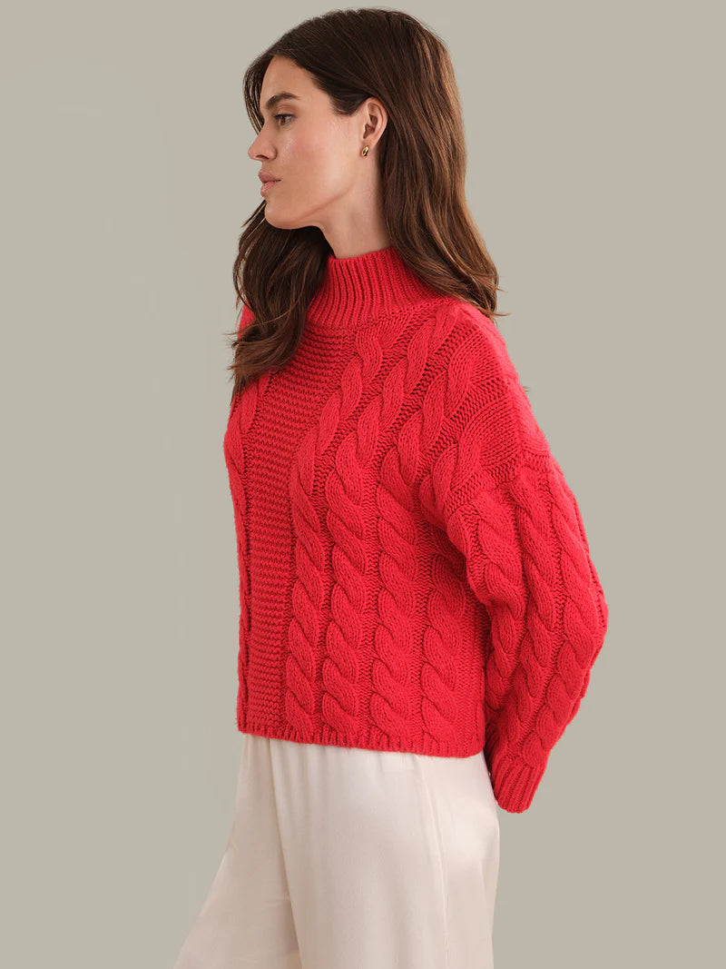 Oversized Chunky Cable Mock Neck True Red