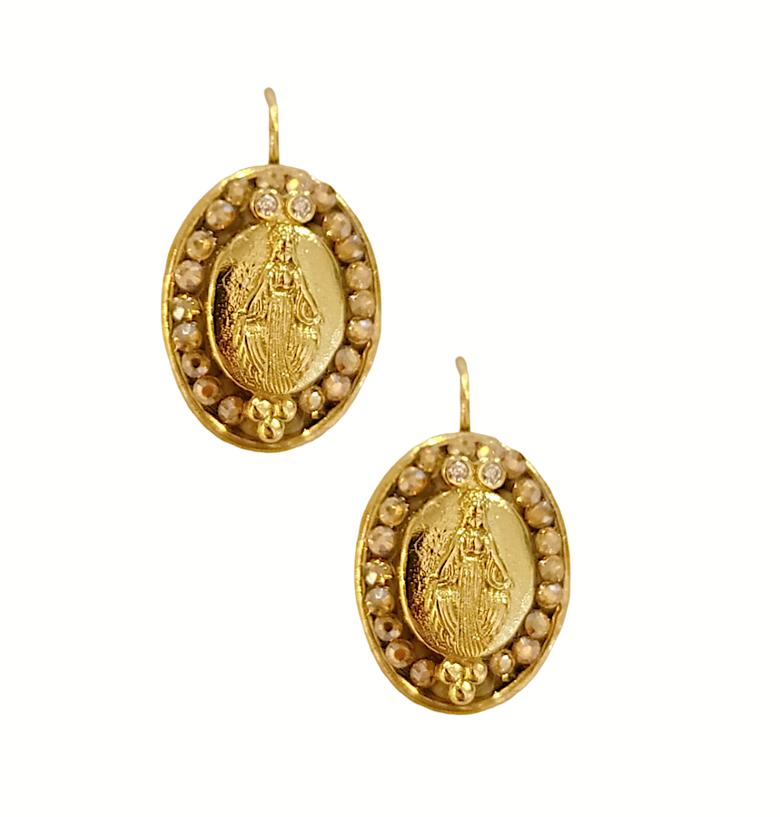 Miraculous Metal Mary Oval Earrings