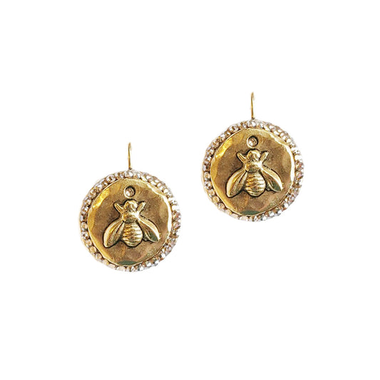 Beekind Hammered Bee Round Earrings