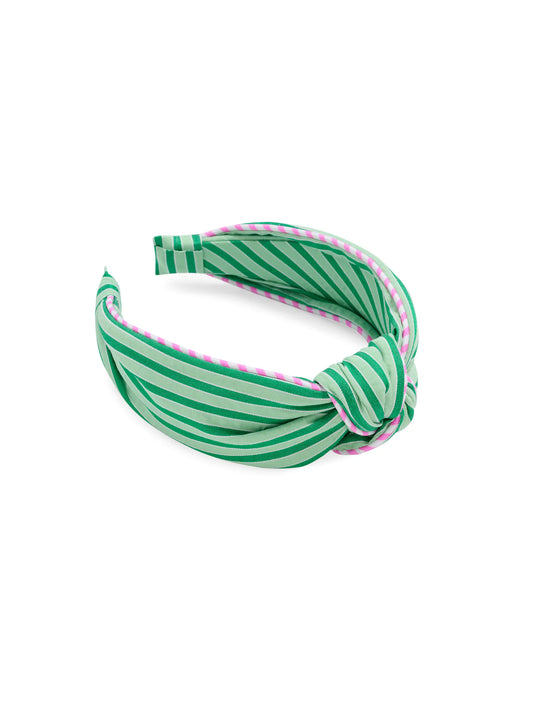 Stripe Knotted Headband Green