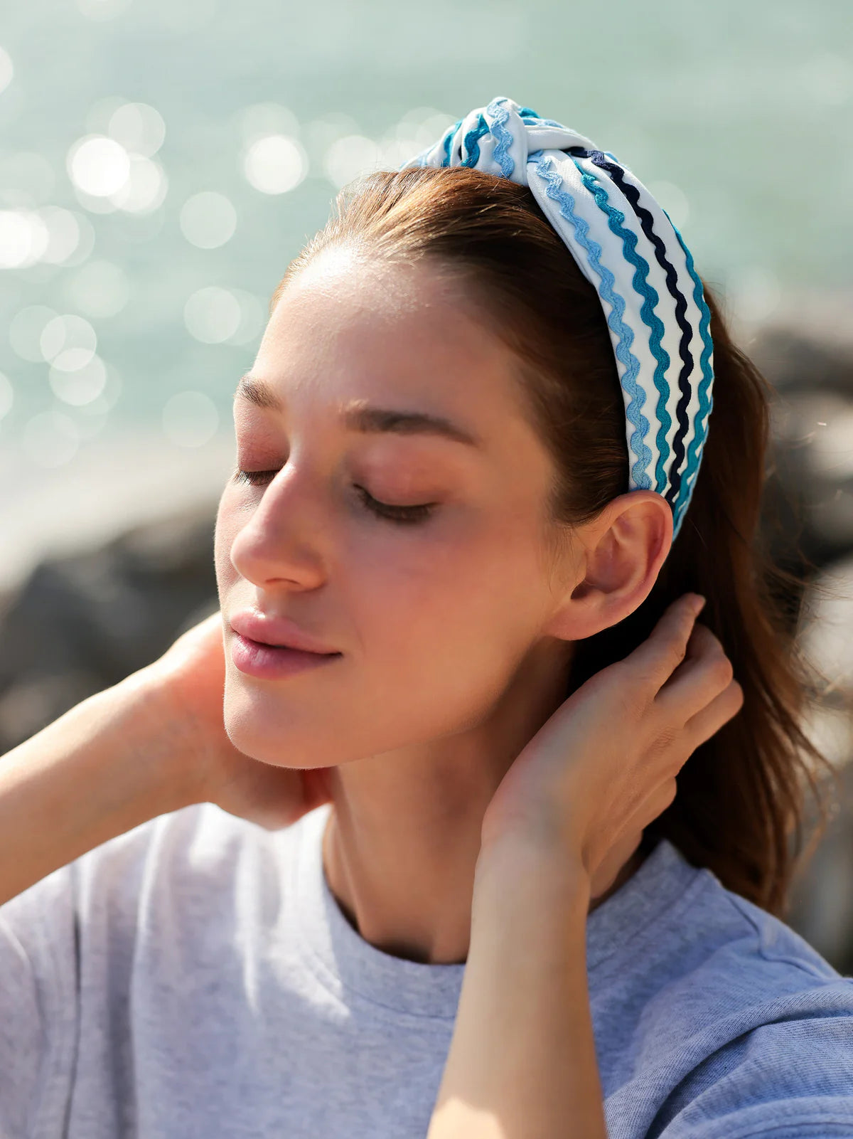 Ric Rac Knotted Headband Blue