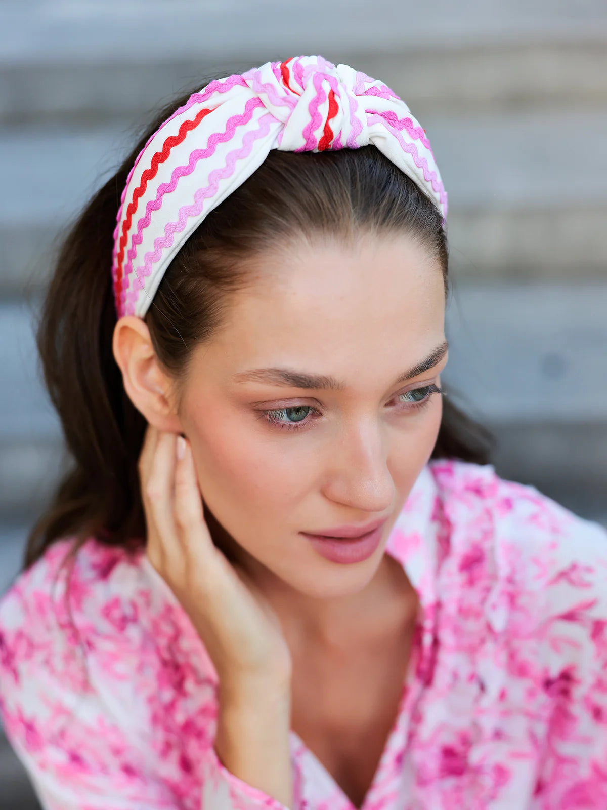 Ric Rac Knotted Headband Pink