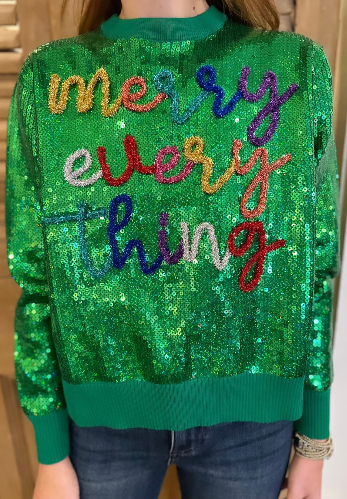 Green Full Sequin Merry Everything Sweater