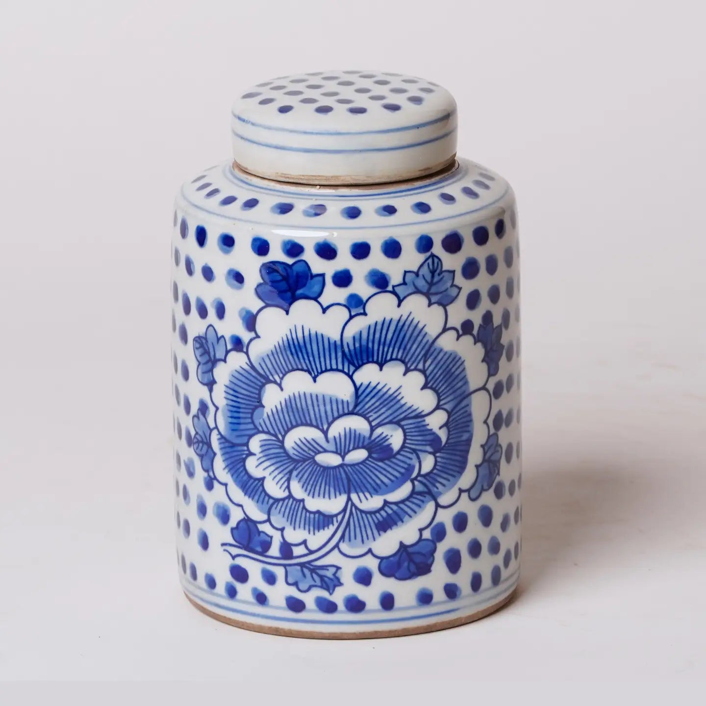 Blue & White Porcelain Polka Dot Peony Cylinder Caddy