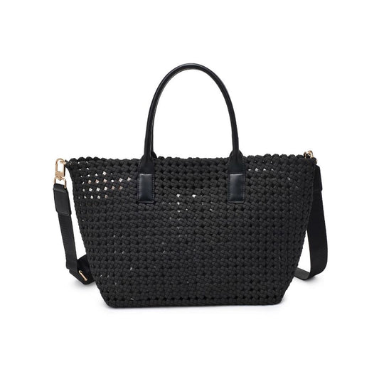 Solstice Medium Hand Woven Knot Tote Black