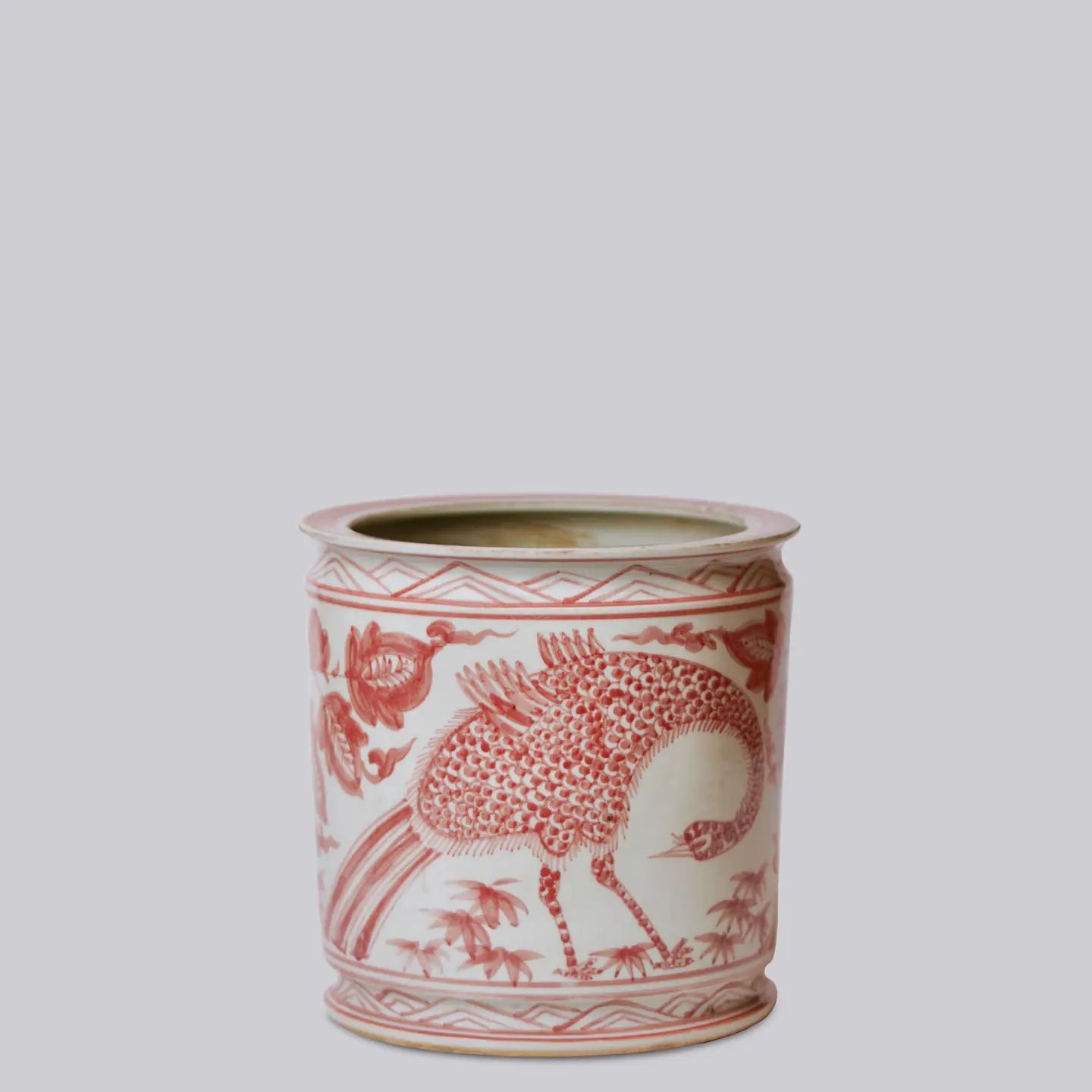 Dancing Crane Red & White Porcelain Cachepot