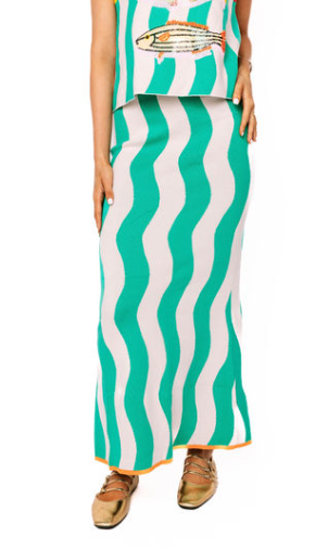 Teal Knit Midi Skirt