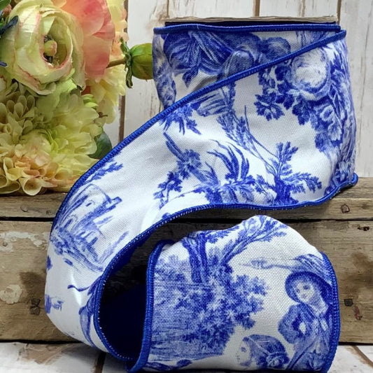 4" Deep Blue Toile