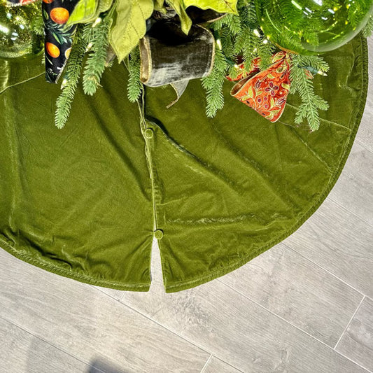64" Velvet Tree Skirt w/ Welting Taffeta Back Pine Green