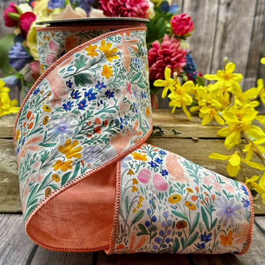 4" Poplin Peach Watercolor Floral Bunny