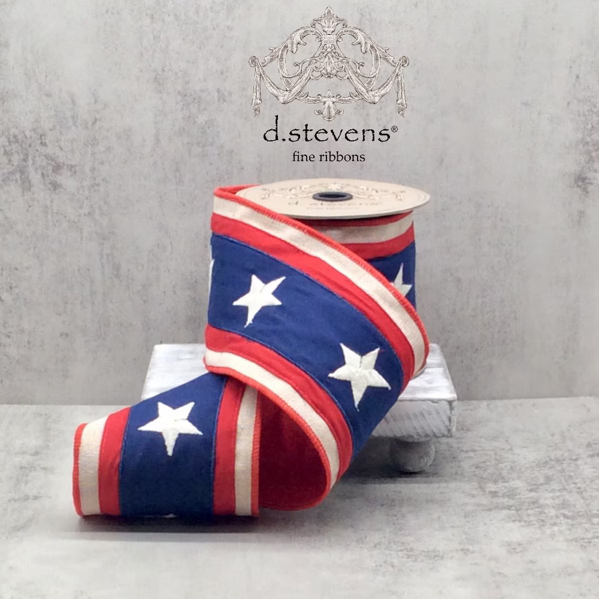 4" Canvas Embroidery Stars Navy Blue Center Red Stripe Red Blue