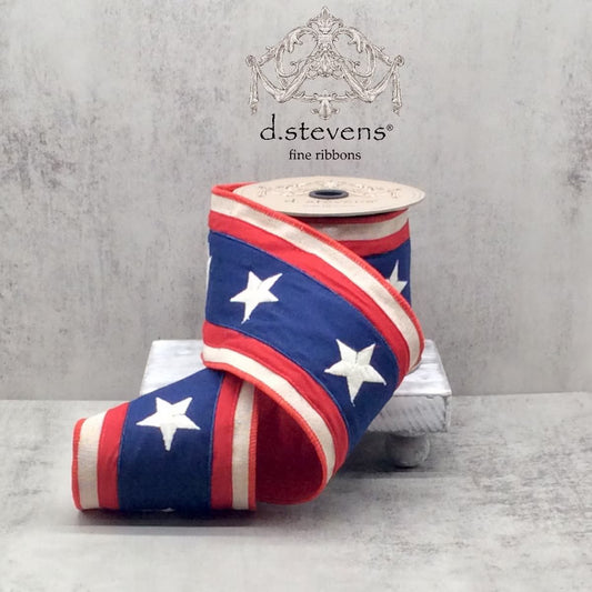 4" Canvas Embroidery Stars Navy Blue Center Red Stripe Red Blue