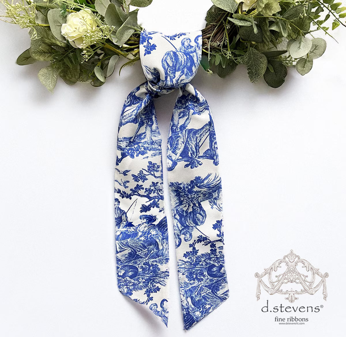 4" Canvas Toile Sash Deep Blue & White
