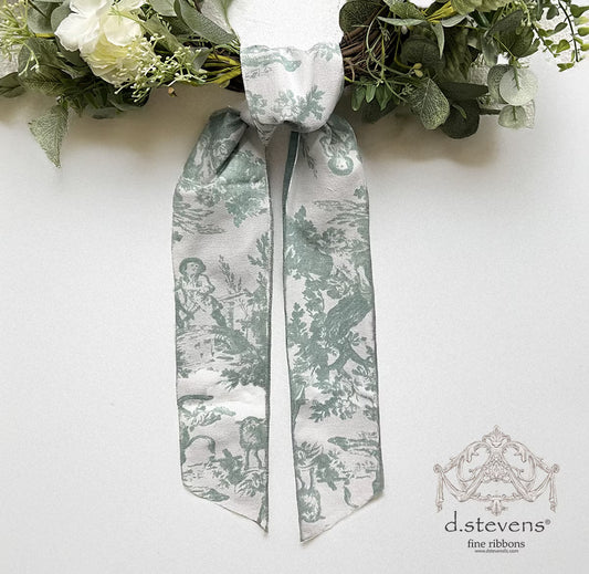 4" Canvas Toile Sash Celadon White