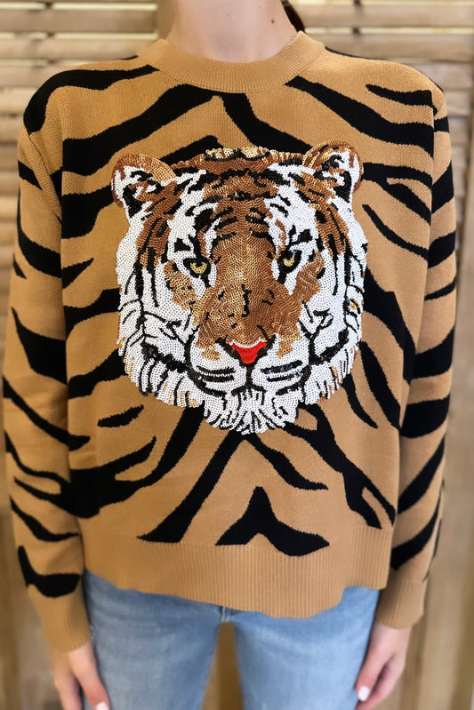 Tiger Print Tiger Head Sweater