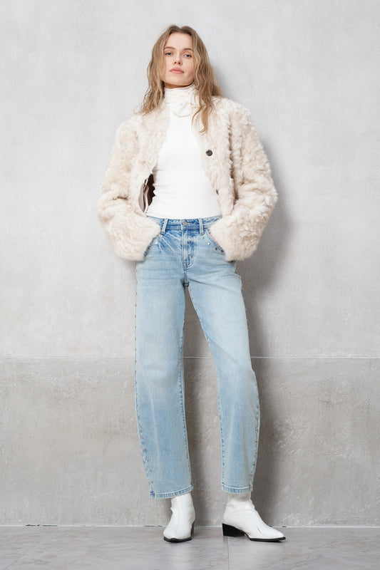 Mid Rise Ankle Studded Barrel Leg Jeans Luminary