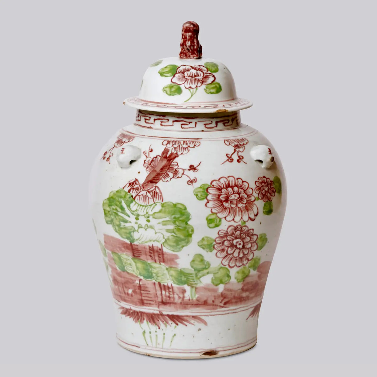 Pink and Green Porcelain Four Seasons Temple Jar
