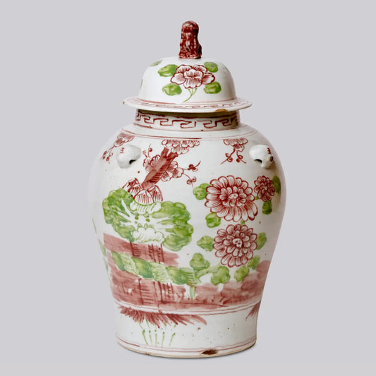 Pink and Green Porcelain Four Seasons Temple Jar