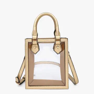 Elise Clear & Gold Rectangular Crossbody w/ Dual Handles
