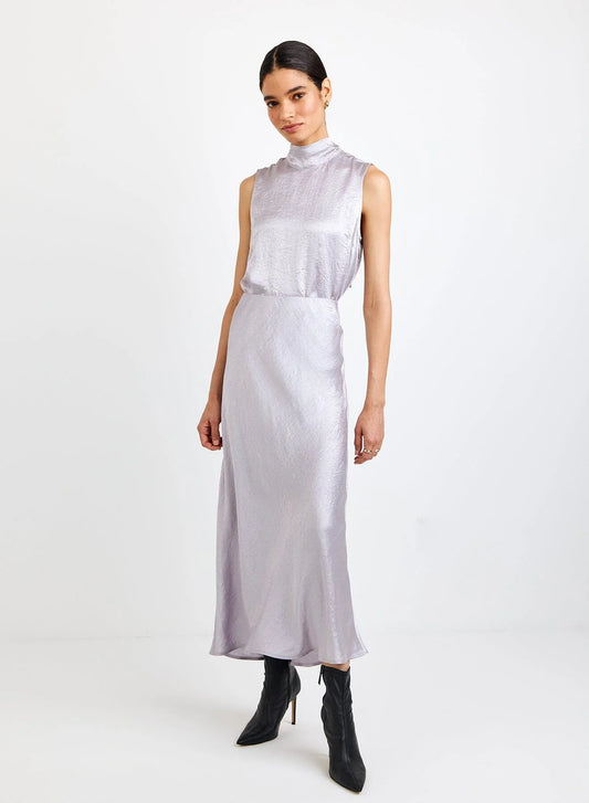 Sleek Bias Maxi Skirt Silver