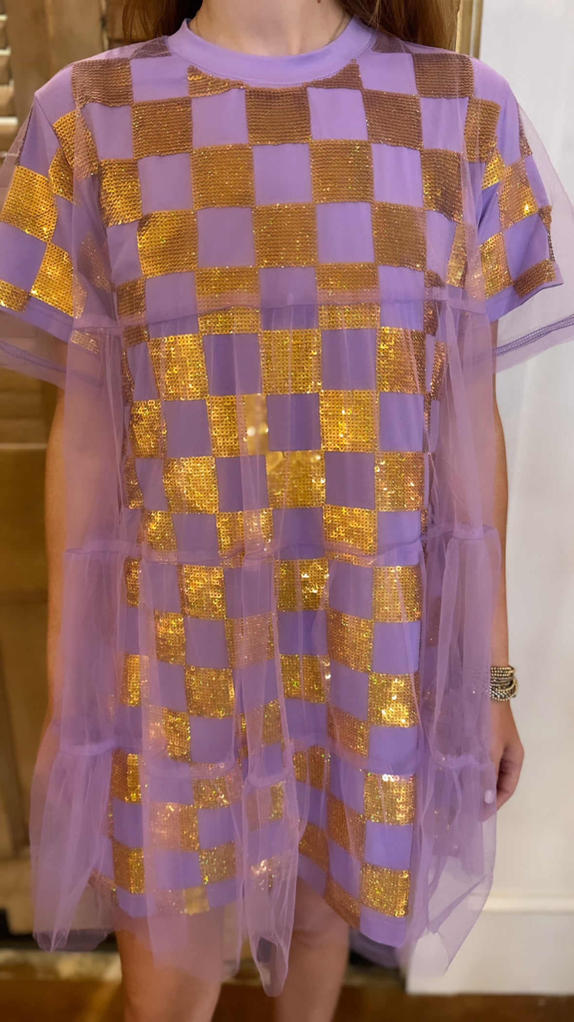 Lavender/Gold Checkered Dress
