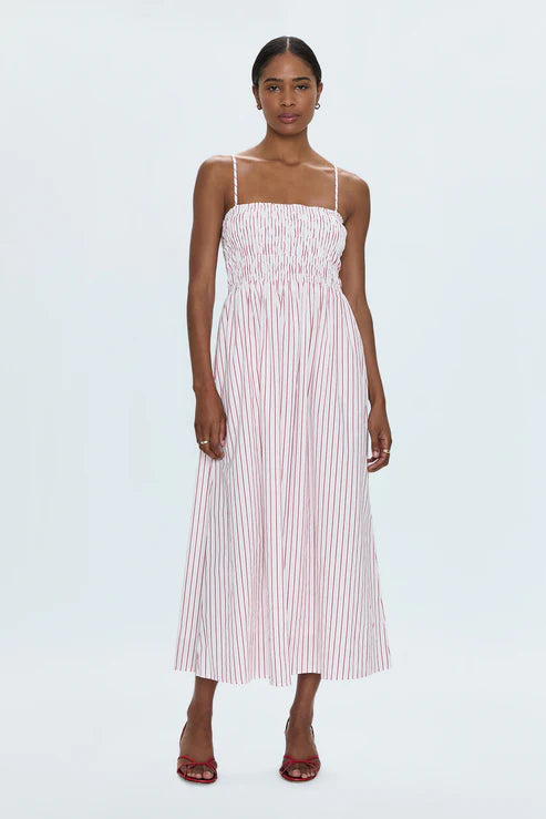 Bianca Shirred Bodice Dress Ruby Stripe