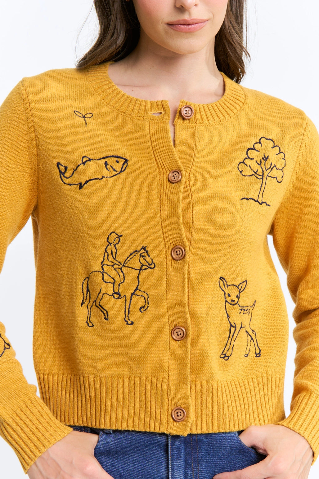 Cardigan with Animal & Nature Motifs