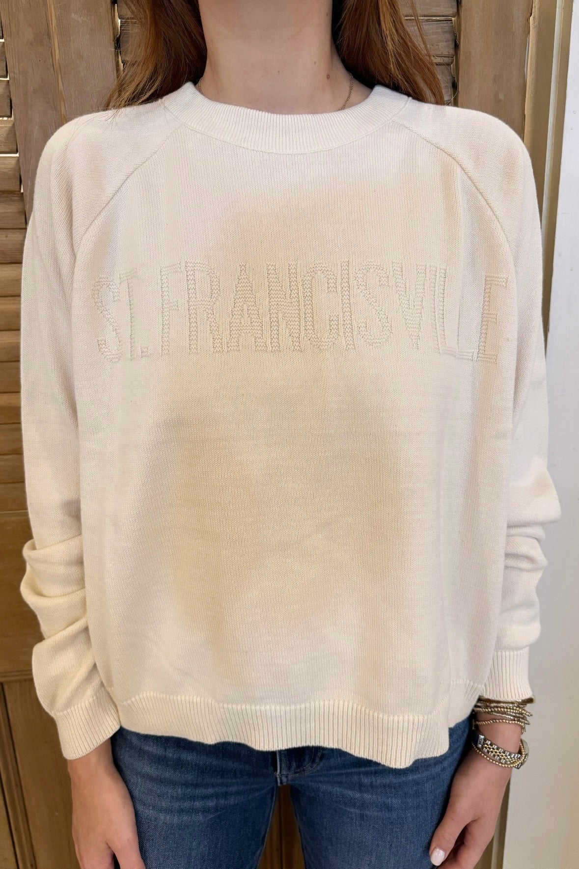 St. Francisville Embossed Jacquard Raglan Sweater Natural